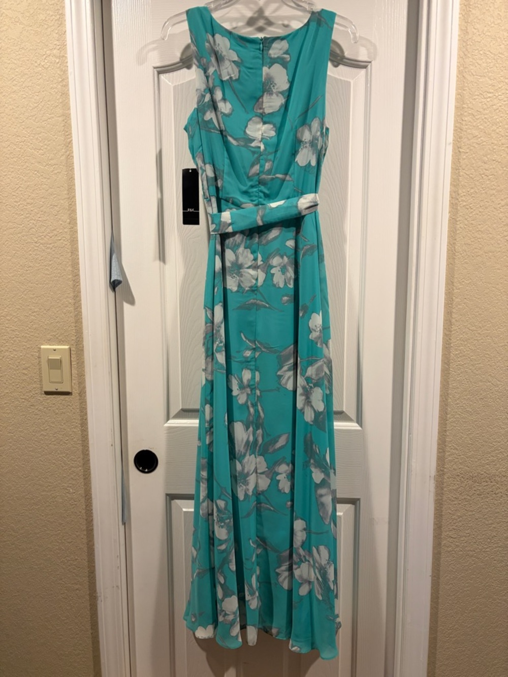 R & K Sleeveless Teal Floral Maxi Dress with Tie Waist NWT size 8 - Picture 5 of 7